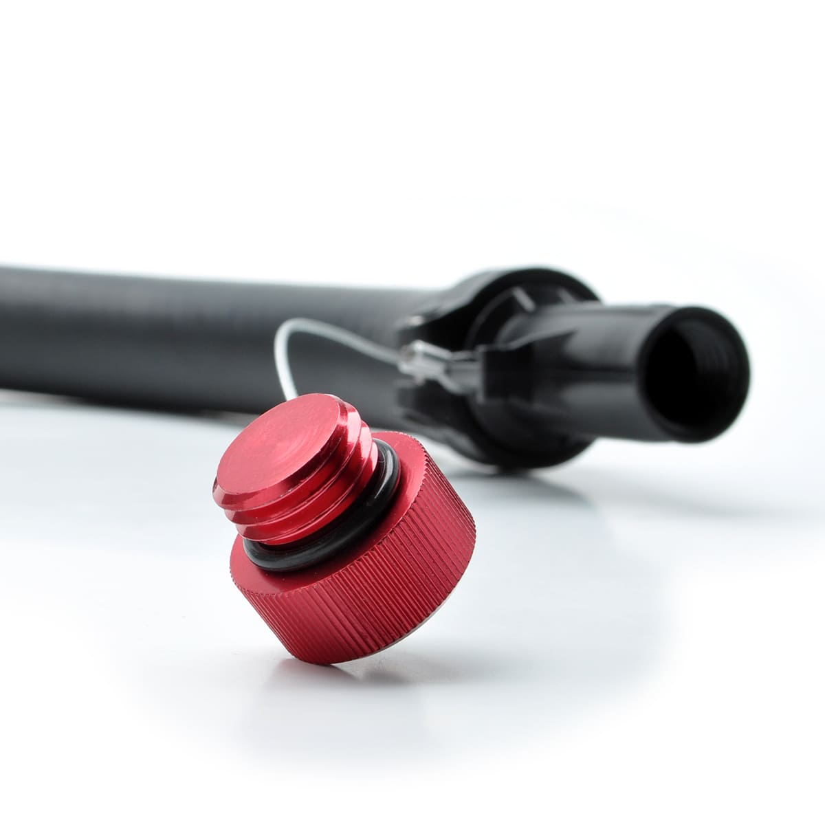 close up of a black hose bender