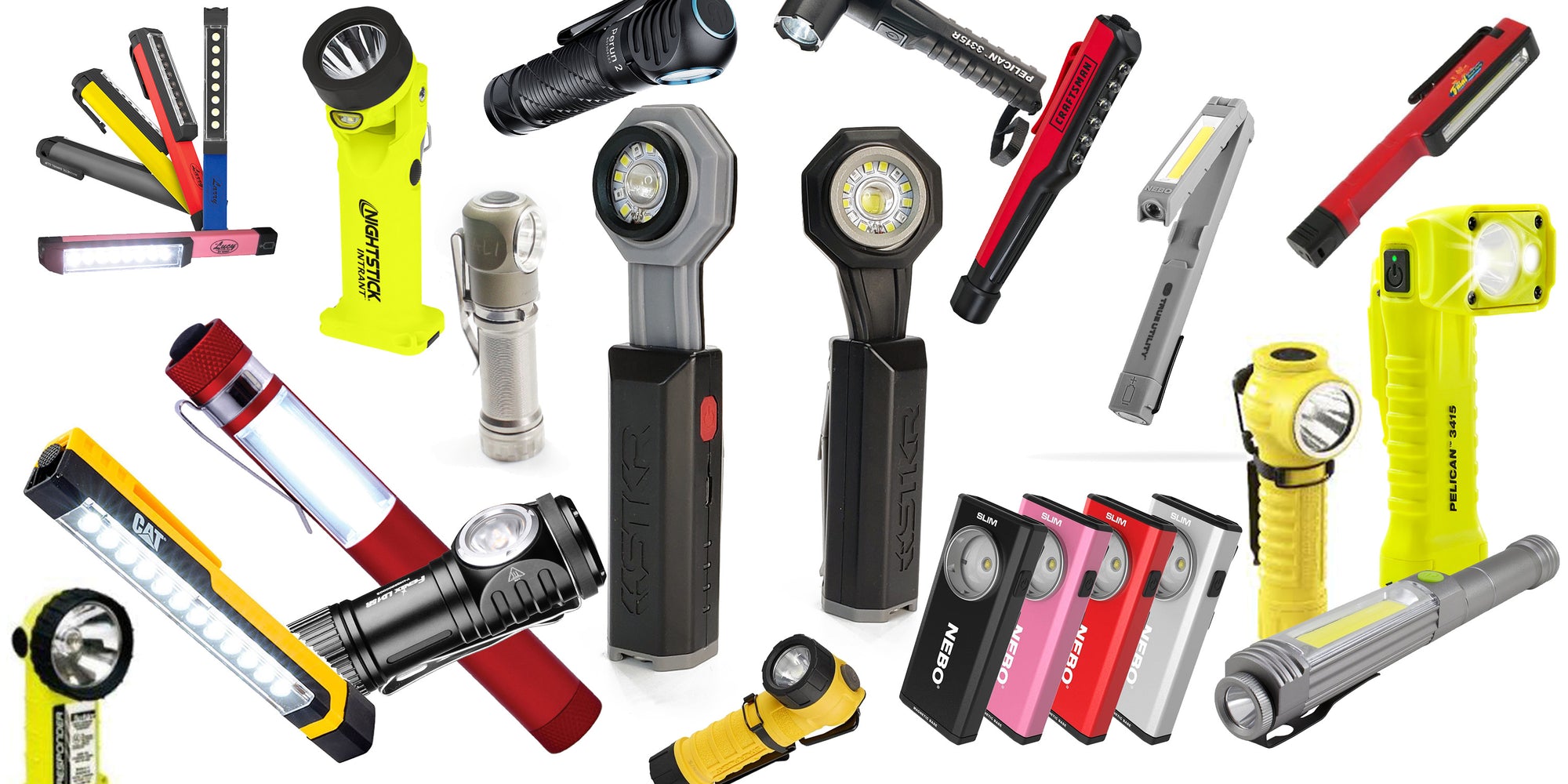 collage of a bunch of pocket flashlights featuring the FLEXIT Pocket Flashlight by STKR in the very center