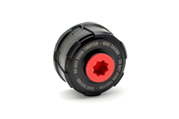 Black and red EZ Jug Replacement Cap with 'Risk Racing' text on a white background