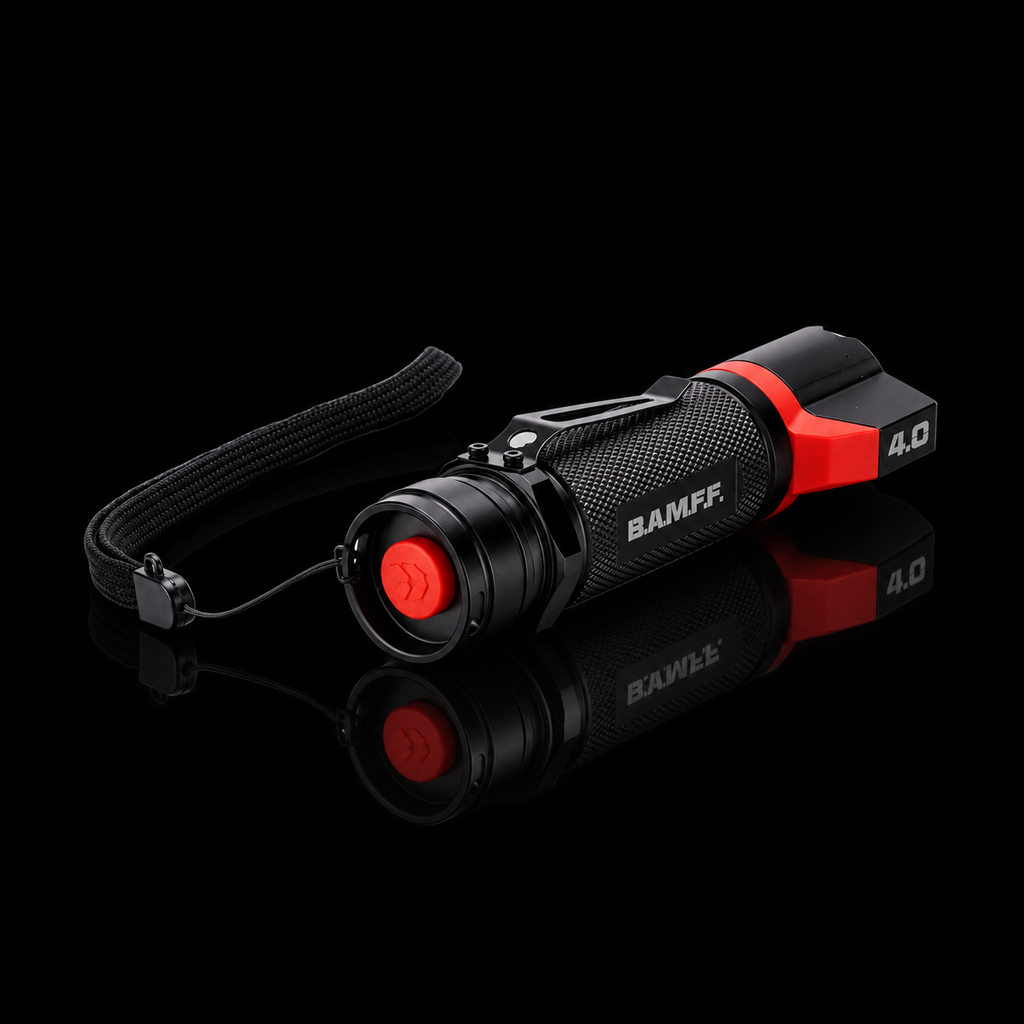 BAMFF 4.0 flashlight with wrist strap on black