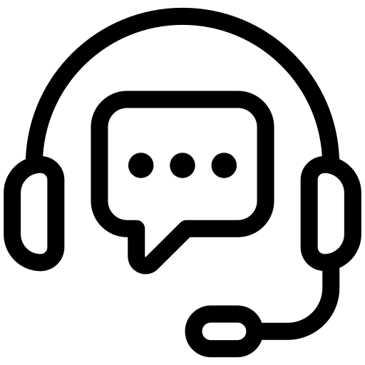 Icon of a headset with a speech bubble, symbolizing customer support or communication.