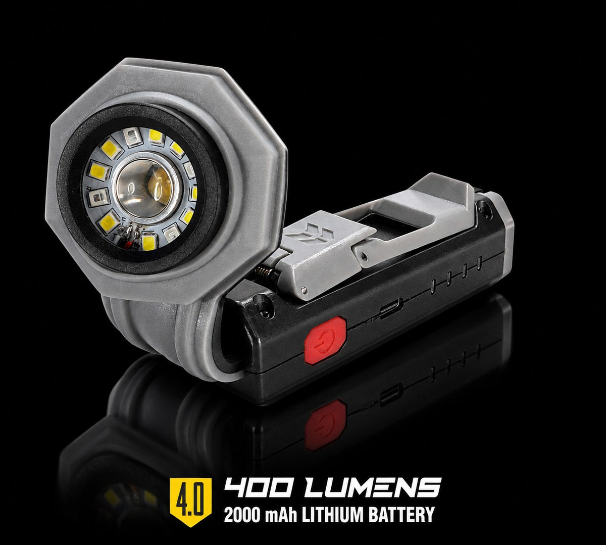 FLEXIT Pocket Light 4.0 with 400 lumen and battery specification on black