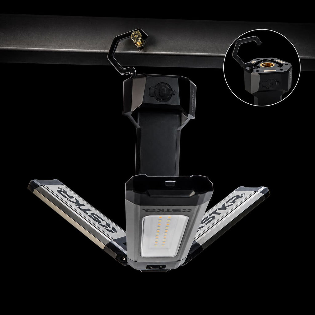 TRi-Mobile Area Work Light - Rechargeable Shoplight with Triple Pivoting LED Light Heads by STKR Concepts - hanging hook detail