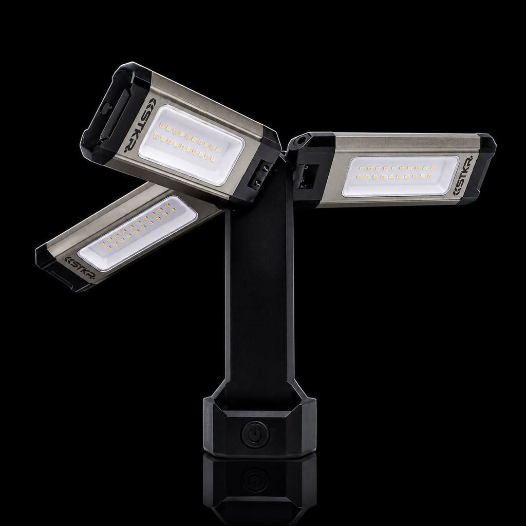 TRi-Mobile Area Work Light - Rechargeable Shoplight with Triple Pivoting LED Light Heads by STKR Concepts - pivoting heads